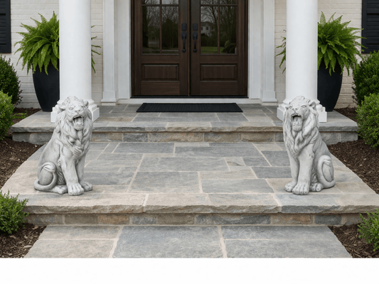 24" Concrete Sitting Lion Statues – Single or Pair | Outdoor Entryway & Garden Decor - CBSD