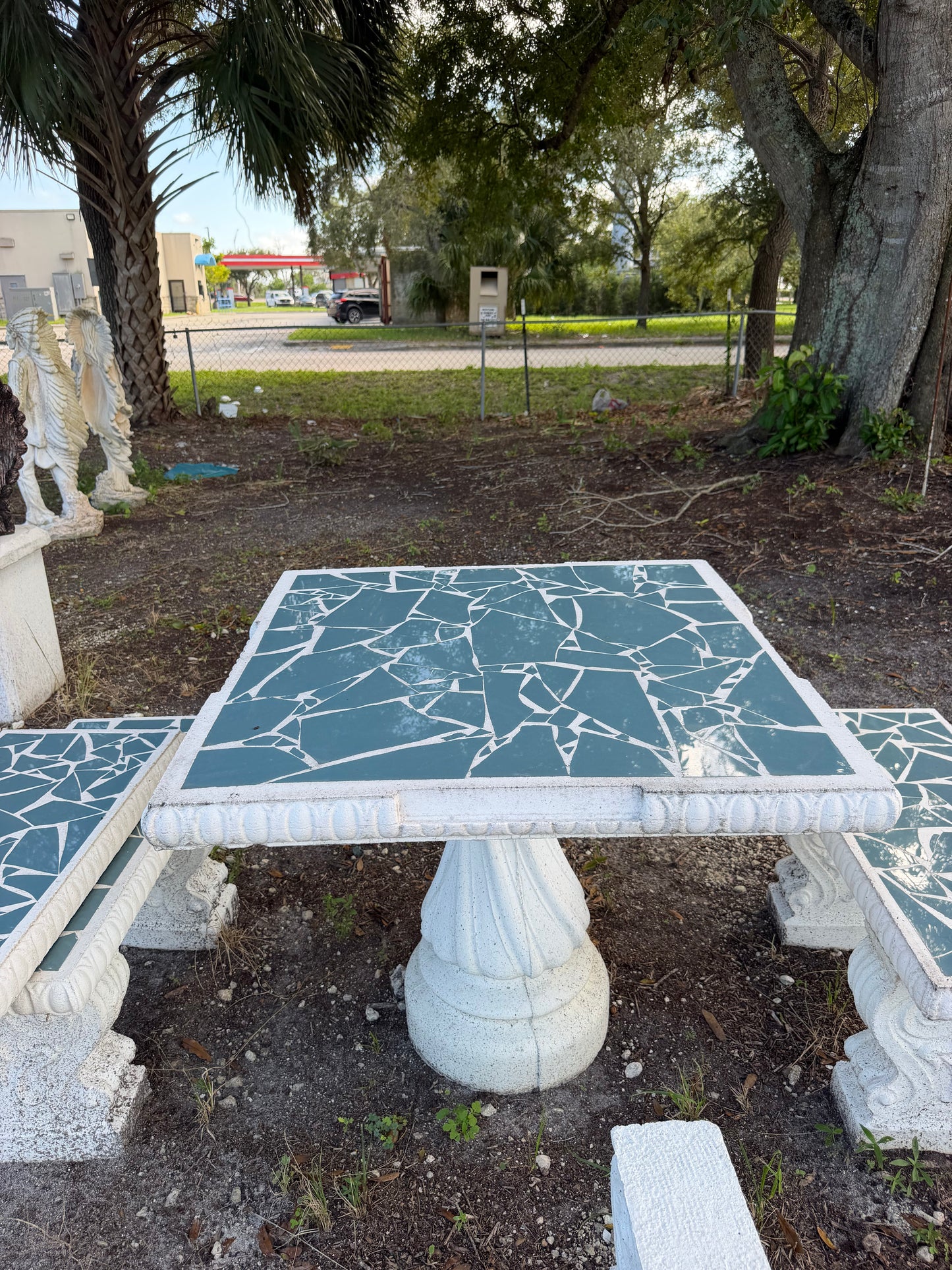 Outdoor concrete domino table. Handmade for the outdoors