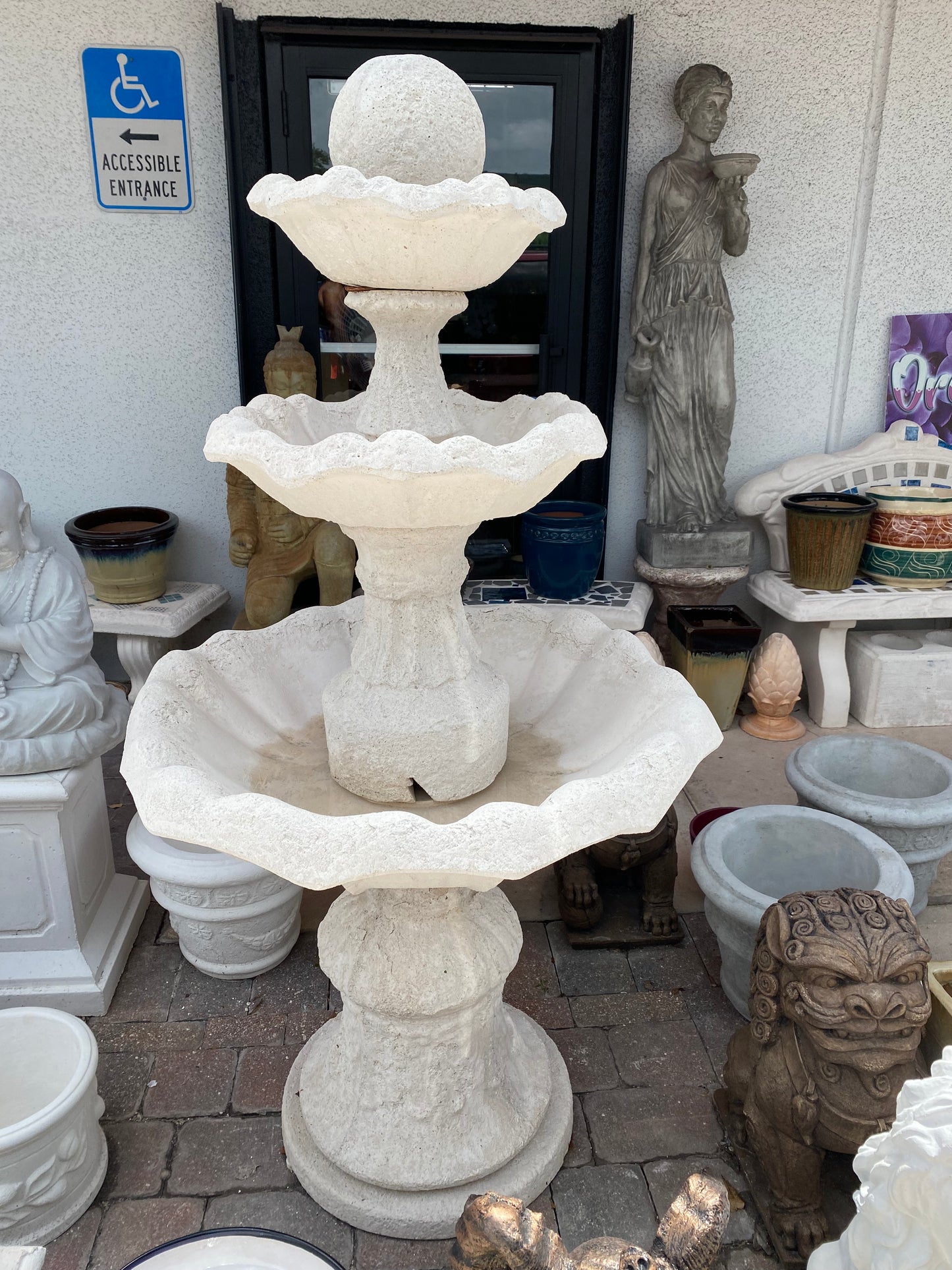Concrete 3 Tier Water Fountain a yard decoration