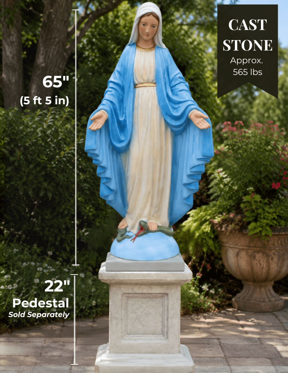 65" Blessed Mother Virgin Mary Statue | Cast Stone Garden Statue - CBSD
