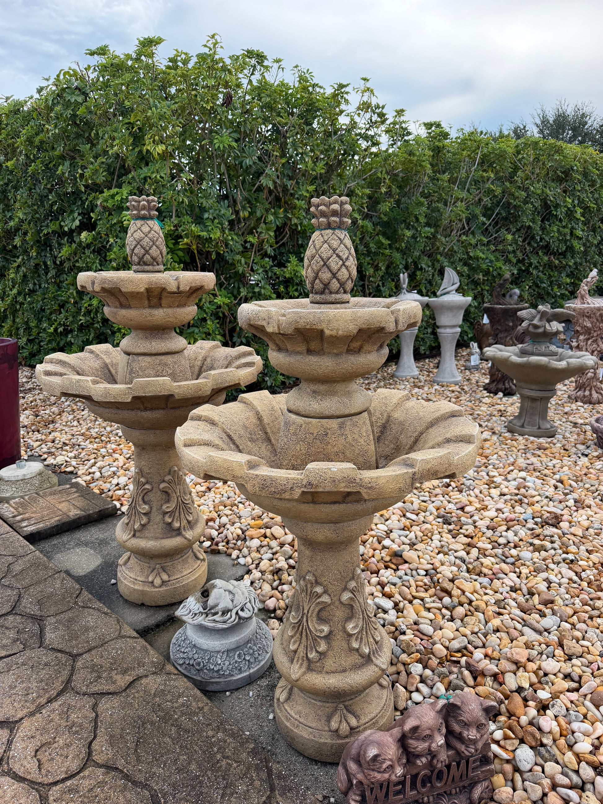 Two Tier Pineapple Concrete Fountain in Classic Amber by Masserelli's