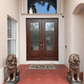 3 foot sitting concrete lion statue with detailed mane and classic estate design for front entrance or driveway columns