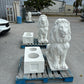 Pair of white concrete lion statues and matching square pedestals for luxury buyers