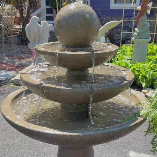 Three tiered modern sphere spill fountain with peaceful water sound - CBSD