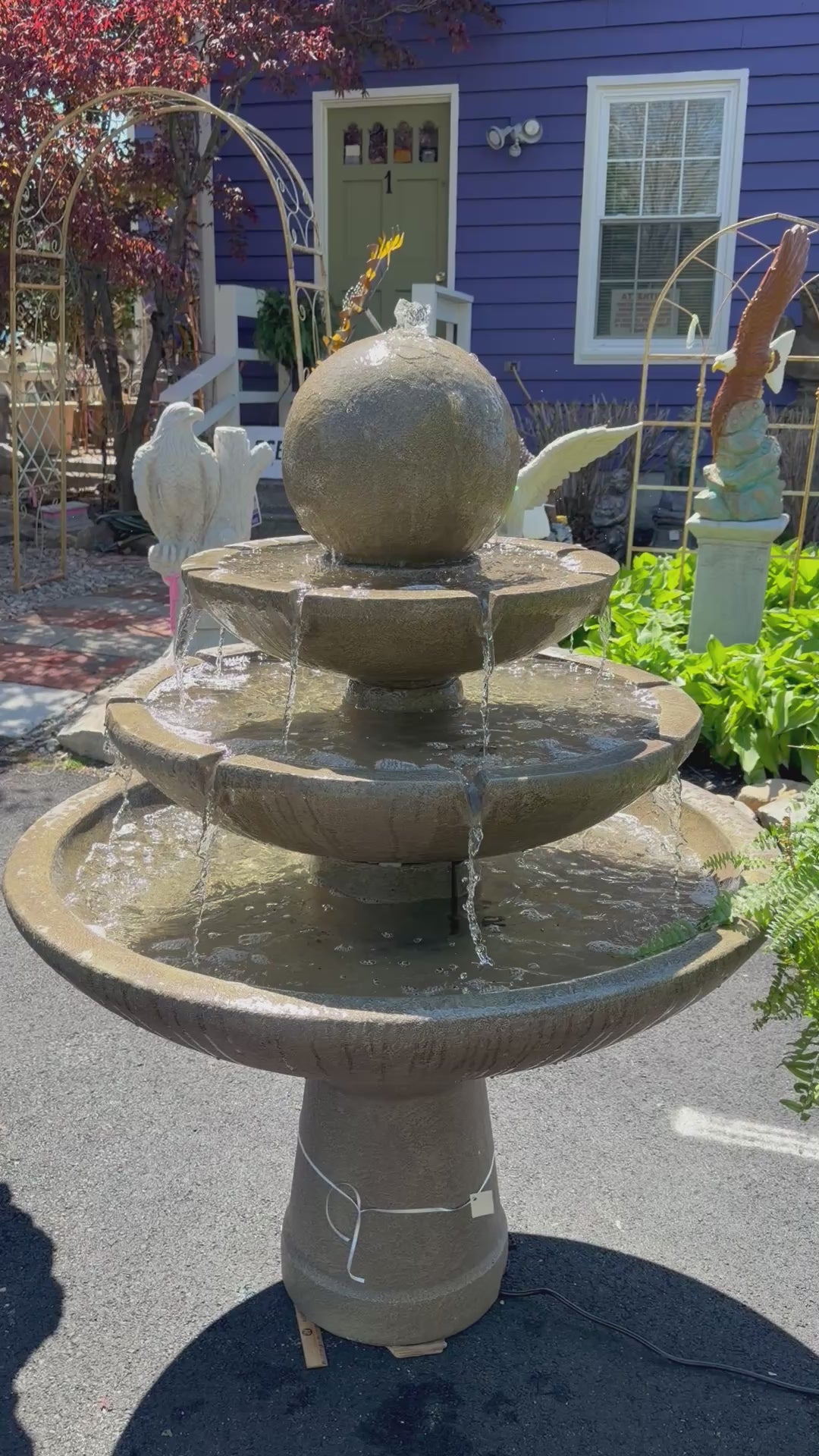 Three tiered modern sphere spill fountain with peaceful water sound - CBSD