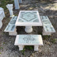Hand Cast outdoor concrete table set complete with four benches and beautiful mosiac tile | CB Stone Decor 