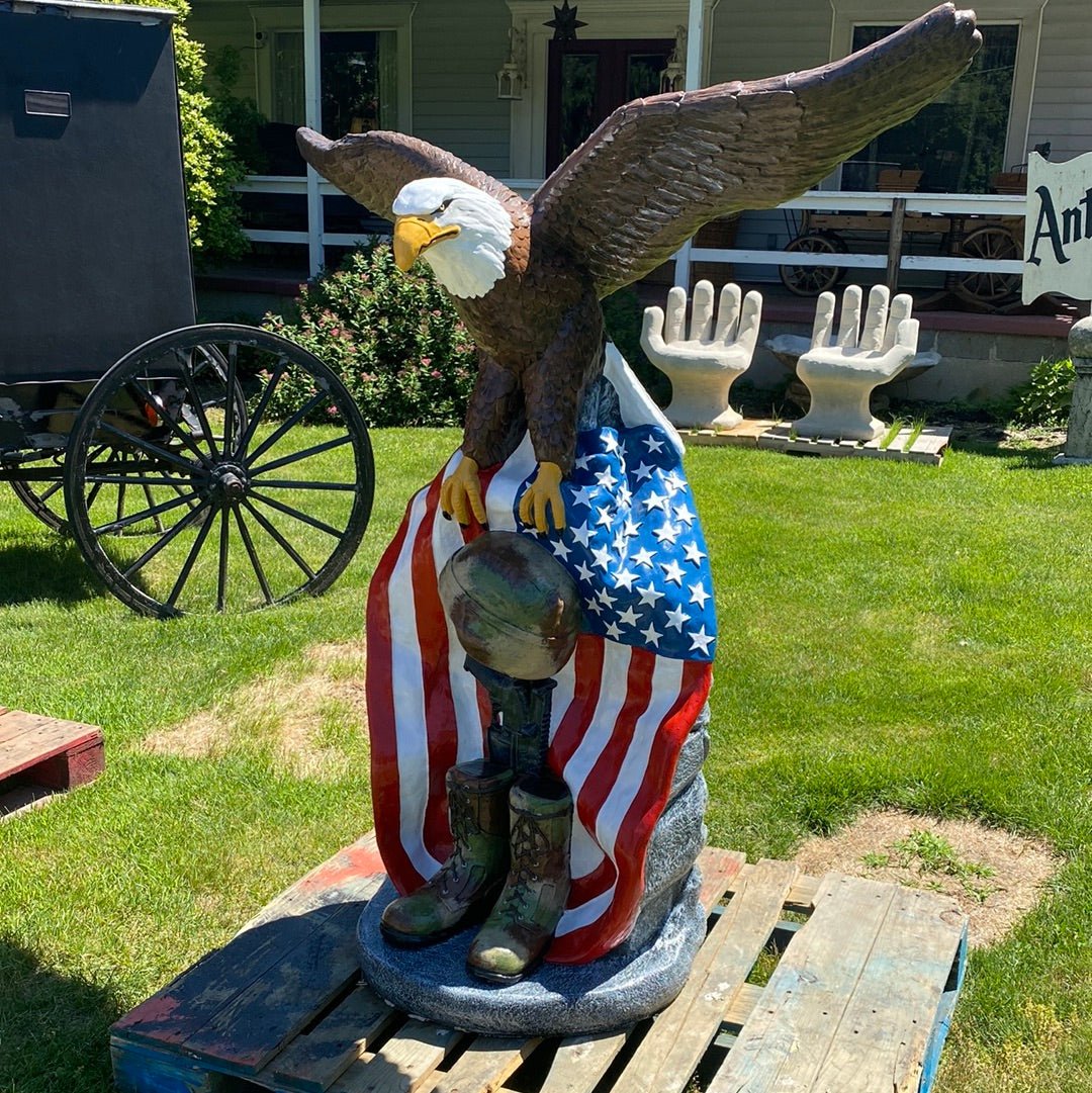 Concrete bald eagle statue side view — 60 inch patriotic outdoor sculpture with military tribute